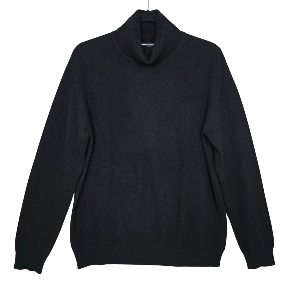 NWT Hudson's Bay Women's 100% Cashmere 2-Ply Knit Turtleneck Sweater Black Large